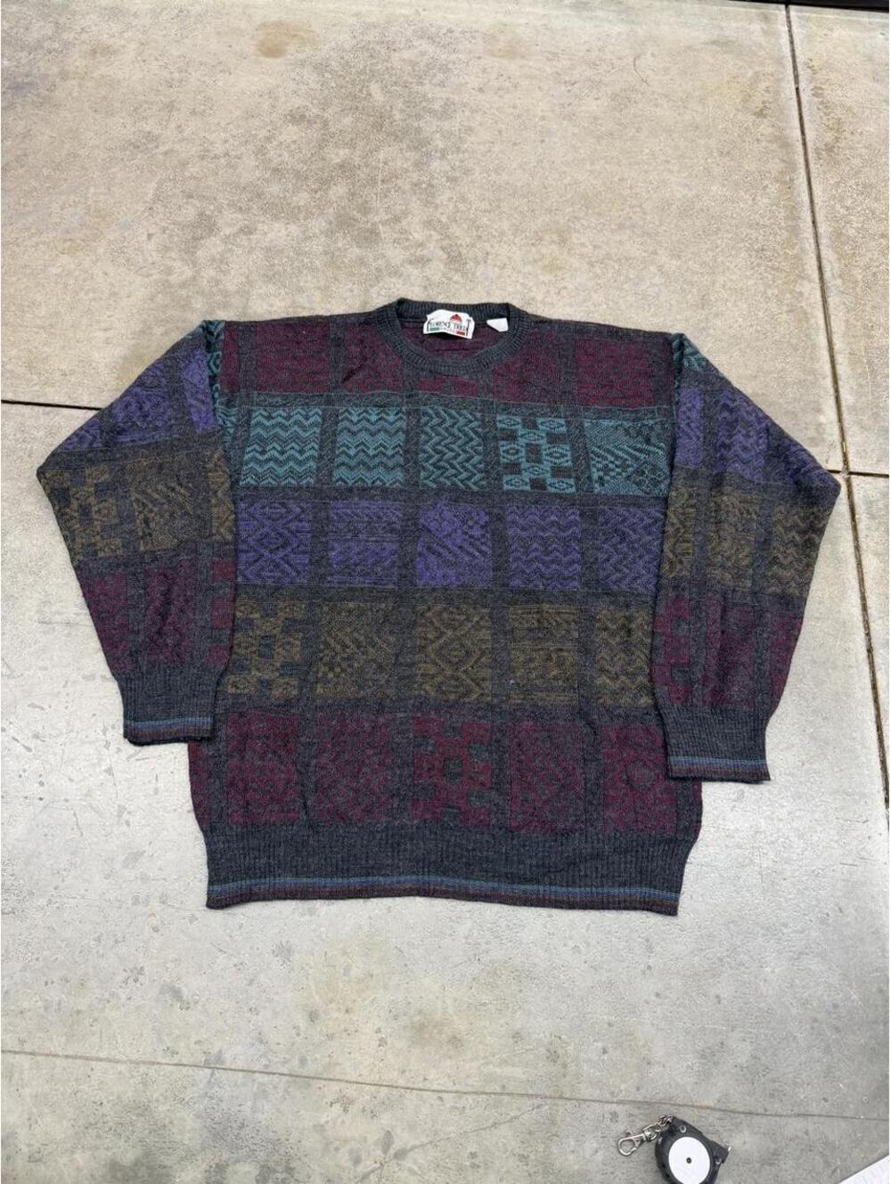 vintage florence tricot made in italy grey and burgandy knit sweater size xl